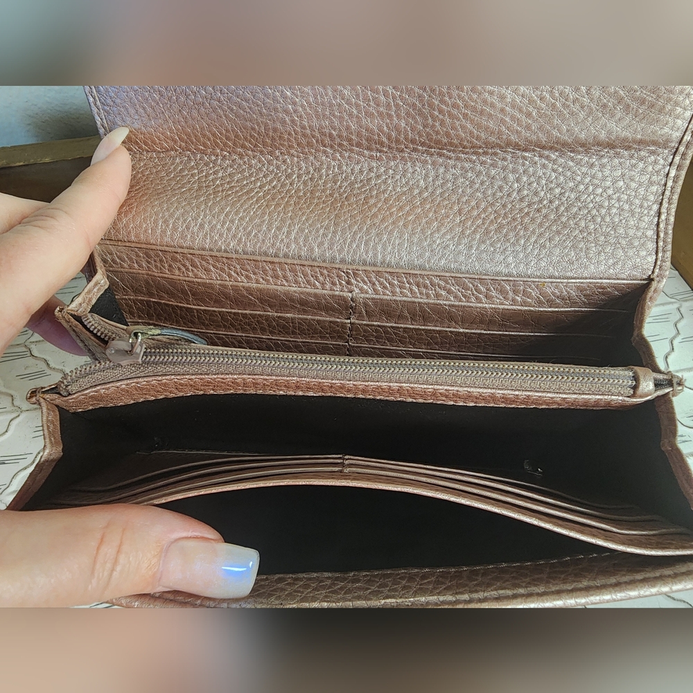 Gucci Long Wallet Signature Canvas With Pink Champagne Leather Trim - Picture 6 of 11